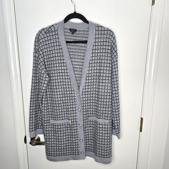 Talbots Sweaters - Talbots Black and Gray 100% Pure Merino Wool Women's Cardigan Large